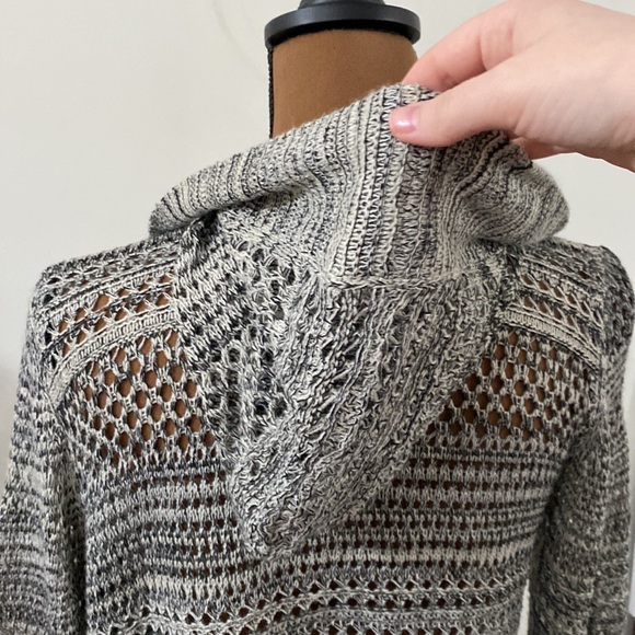 Paper Crane cotton blend open knit marled longline hooded cardigan size M - Picture 6 of 13